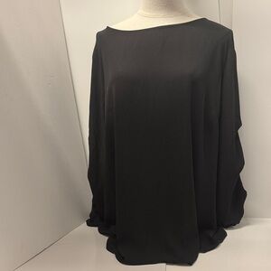 NWT JM Collection Black Women's Top w/ruched Sleeves. Size XL 23” pit-to-pit